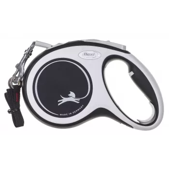 Ievelkamā pavada Flexi New Comfort M Tape 5 m Melns — ievelkama lentes pavada, M izmērs, maksimālā slodze 25 kg, svars 300 g