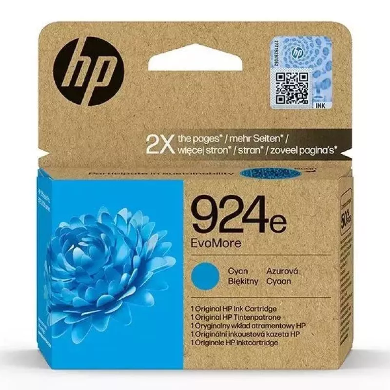 HP 924e EvoMore Cyan oriģinālā tintes kasetne, augstas (XL) ietilpības, ciāna, 1 gab., 800 lapas, viena iepakojumā