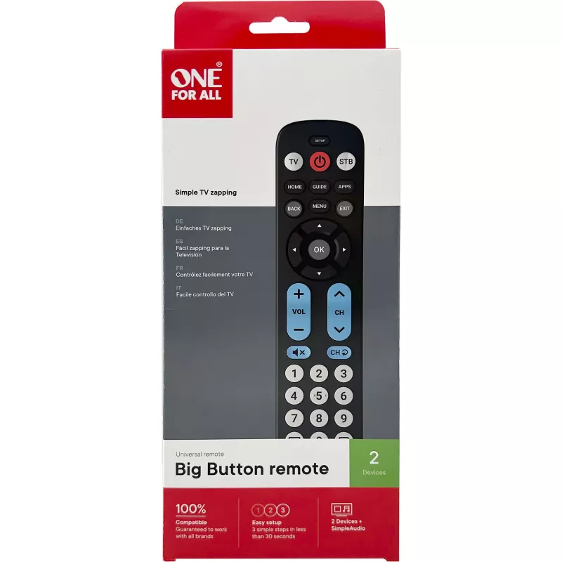 One for All Big Button Remote Universal Remote Control URC6821