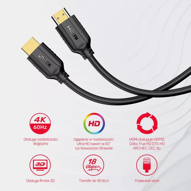 UNITEK HDMI KABULIS 2.0 4K 60HZ 1,5M C11079BK-1,5M
