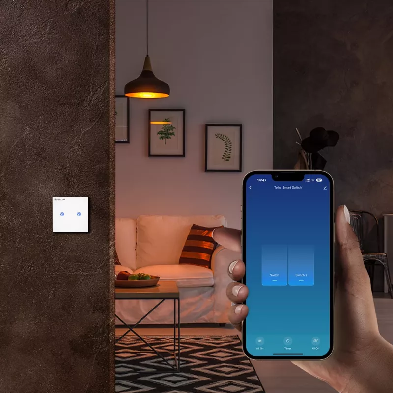 Viedais WiFi slēdzis Tellur SS2N — 2 porti, 1800 W kopējā, 10 A kanālam