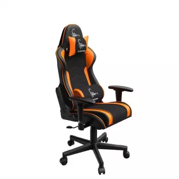 Spēļu krēsls GEMBIRD GC-SCORPION-04X melni oranžs, ergonomisks dizains, regulējama sēdpozīcija, augsta atzveltne