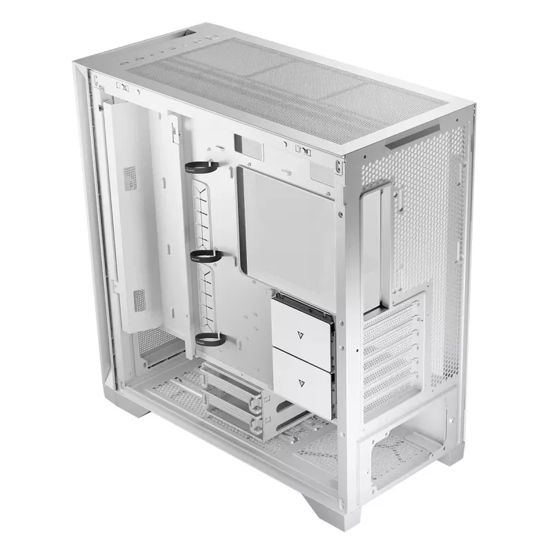 PC korpuss MODECOM VOLCANO EXPANSE S MIDI Tower — balts, microATX, rūdīts stikls, USB-C, atbalsta GPU 430 mm