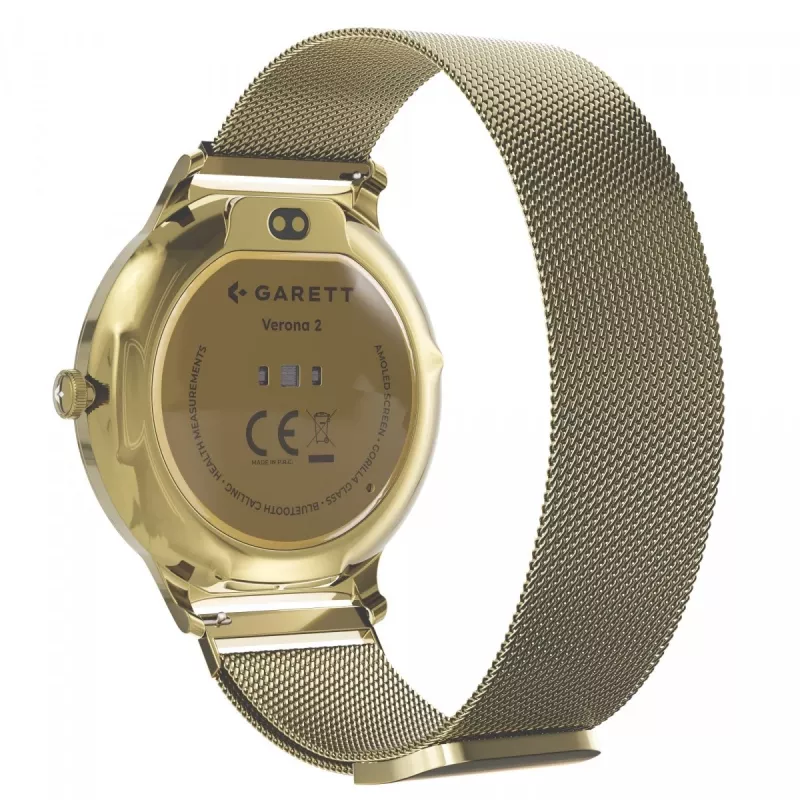Smartwatch Garett Verona 2 Gold Mesh ar Bluetooth un sirdsdarbības monitoru