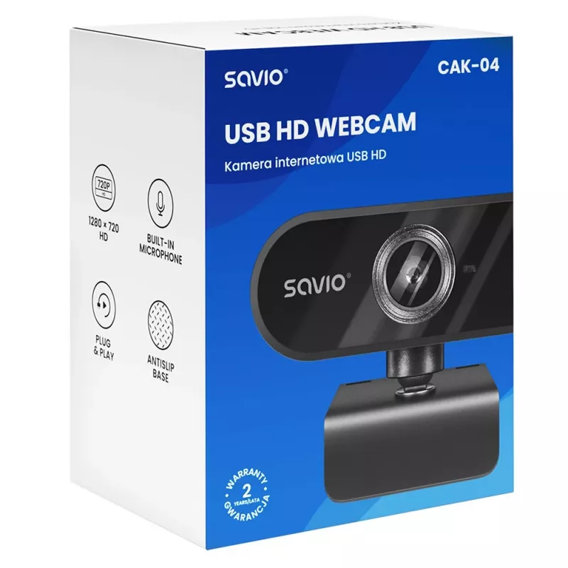 Savio CAK-04 tīmekļa kamera 720 MP 1280 x 720 pikseļi USB Melna