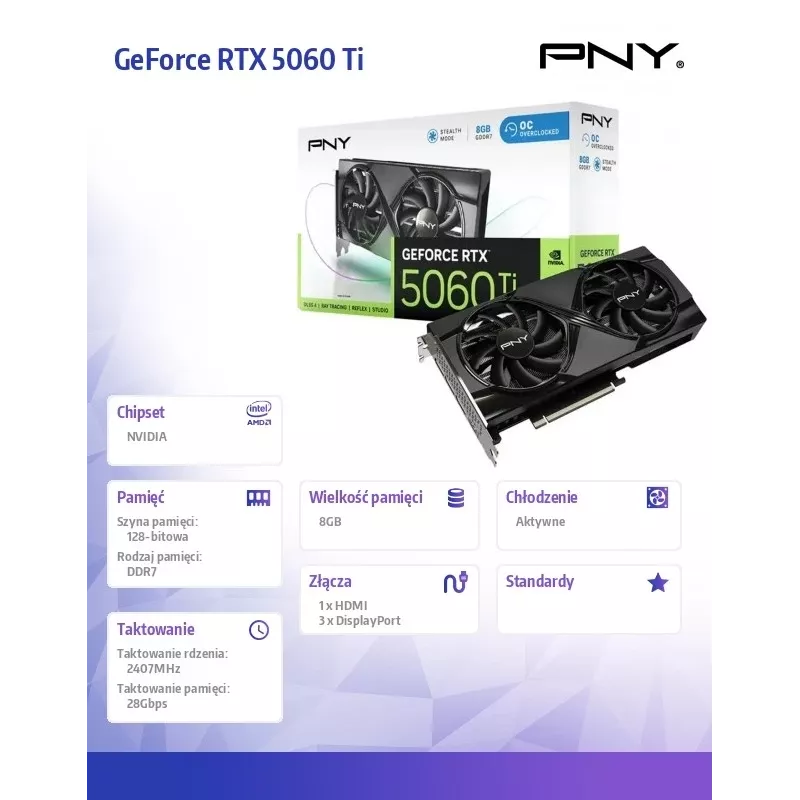 Videokarte PNY GeForce RTX 5060 Ti 8GB GDDR6