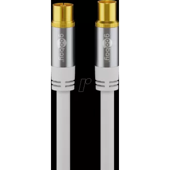 Goobay TV antenas kabelis (135 dB tips), 4x ekranēts, 2 m, balts - zeltīti kontakti, koaks. ligzda > koaks. spraudnis (70317)