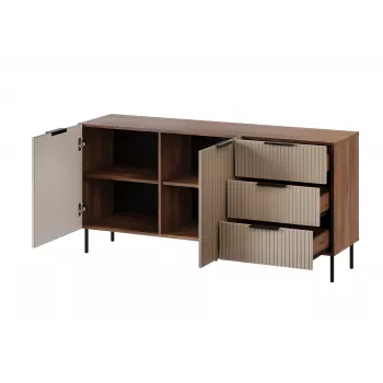 Kumode cama meble ALMERA 156×42×75 cm, valrieksts/kašmirs, 3 atvilktnes, skaidu plāksne