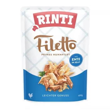 Mitrā suņu barība RINTI Filetto Vistas fileja ar pīli 100 g — pilnvērtīga maltīte pieaugušiem suņiem, 14% olbaltumvielu, 82% mitruma