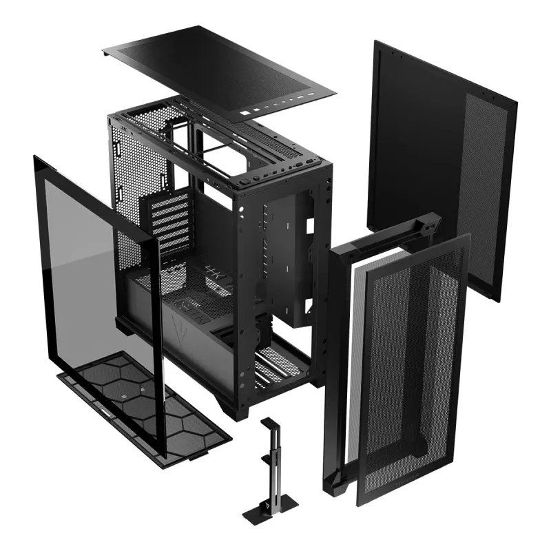 PC Case MODECOM VOLCANO EXPANSE S MIDI Melns — rūdīts stikls, USB-C, atbalsta micro ATX, GPU līdz 430 mm