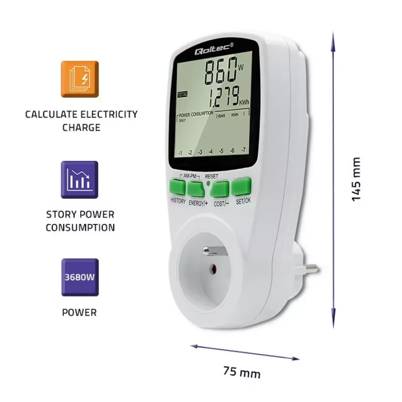 Jaudas mērītājs QOLTEC PM0627 3680W ar vēsturi — QOLTEC PM0627 3680W