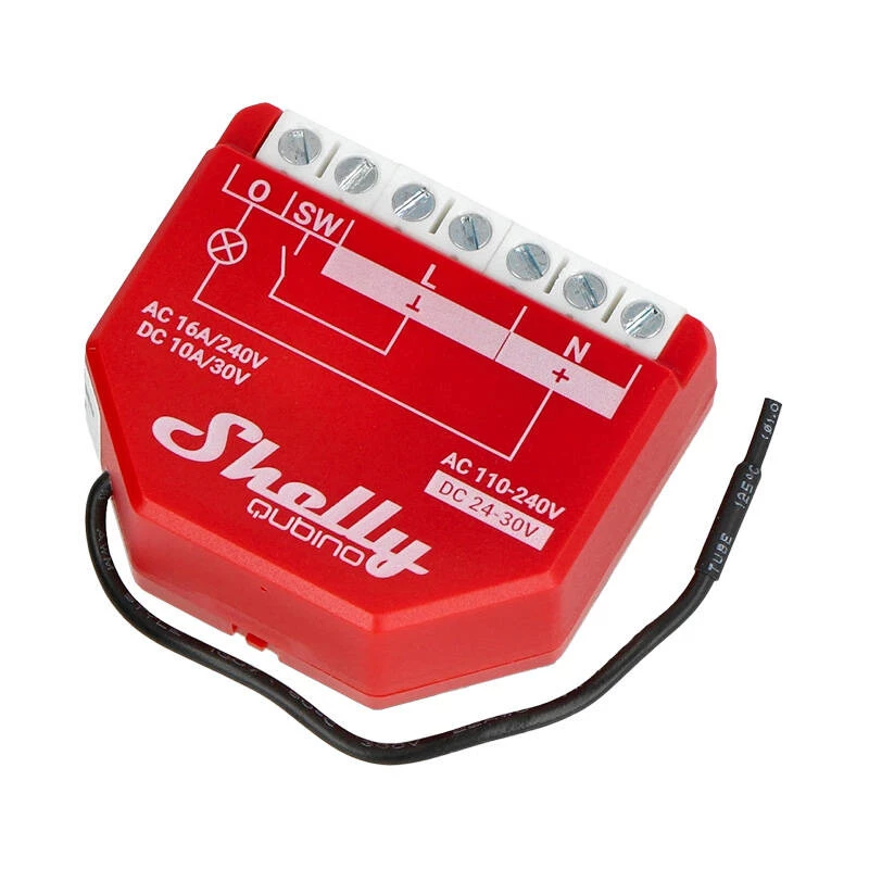 Viedais slēdzis Shelly W 1PM plastmasas 16A 110–240V, Z‑Wave, 868,4 MHz, sarkans, 42×37×16 mm