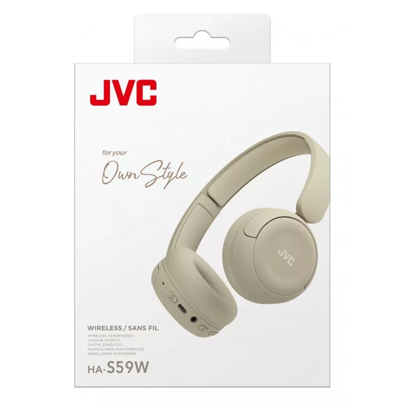 JVC HA-S59W austiņas, vadu un bezvadu, galvas lente, mūzikas/ikdienas lietošanai, USB Type-C, Bluetooth, bēšs