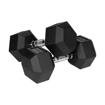 Hantele Rebel Active Hex ar gumijas pārklājumu 15 kg — atsevišķa sešstūra hantele ar kompaktu rokturi