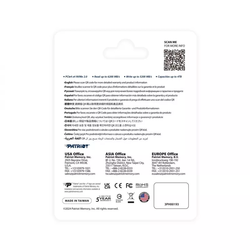 Solid State Drive PATRIOT P400 V4 4 TB M.2 NVMe (4000 GB, M.2, Melns)