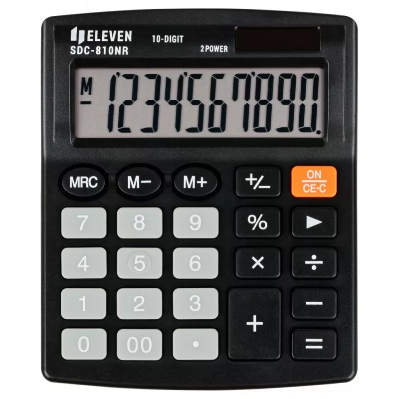 ELEVEN kalkulators birojam SDC-810NR ar 10 ciparu displeju, divējādi darbināms, melns