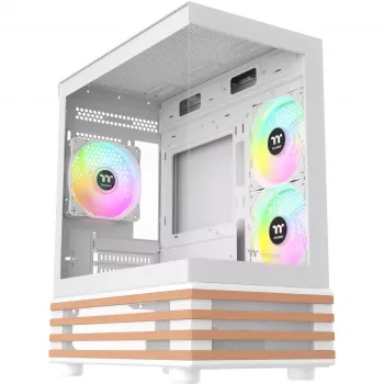 PC Micro Tower korpuss THERMALTAKE View 170 WS ARGB Snow — Micro ATX, balts, 2x120mm sānu, 1x120mm aizmugurē, barošanas bloks apakšā, atbalsta 2,5 collu/3,5 collu