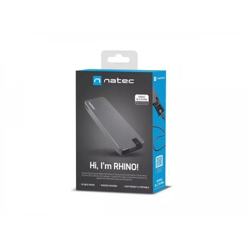 SSD korpuss NATEC Rhino M.2 NVMe Melns 2 TB USB Type-C, M.2 NVMe, USB 3.1 Gen 2, atbalsta 30 mm