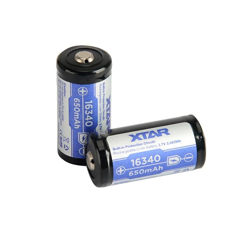 Uzlādējams akumulators XTAR 16340 (CR123) Li‑ion 3,7 V 850 mAh, 34 mm augstums, 1,6 cm diametrs
