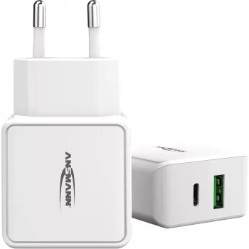 ANSMANN HC218PD - Barošanas avots - 18 W - 3000 mA - PD, QC 3.0 - 2 izejas porti (USB, USB-C) - Balts (1001-0111)
