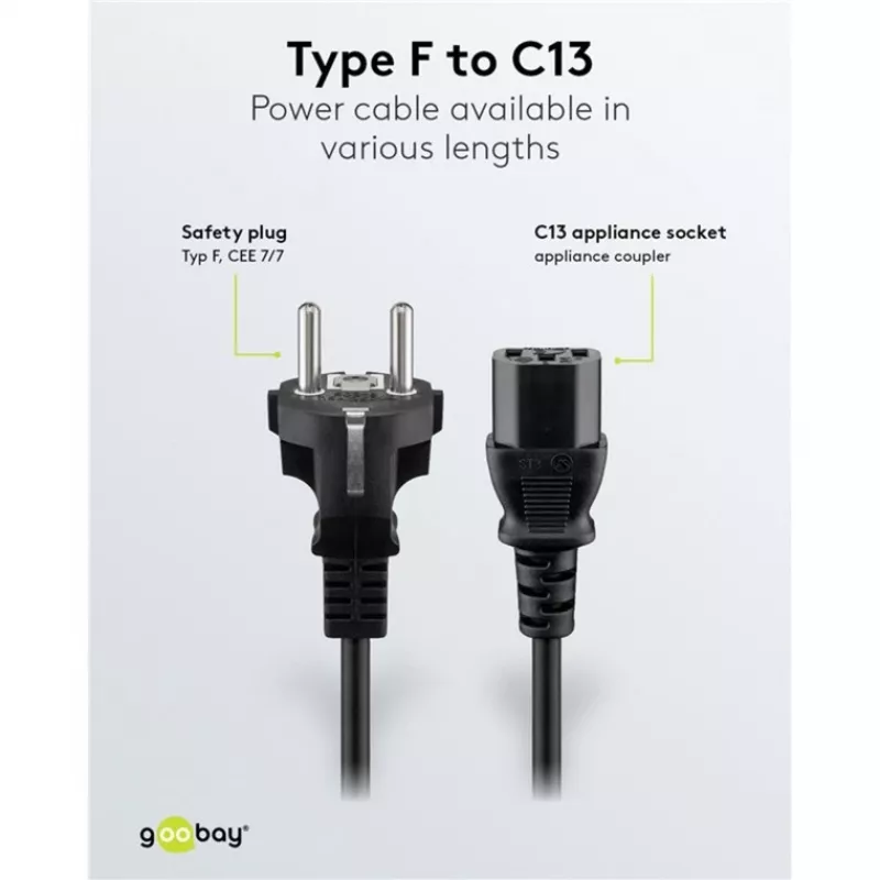 Goobay IEC vads 5 m melns Strāvas spraudnis F tips IEC C13 H05VV-F3G