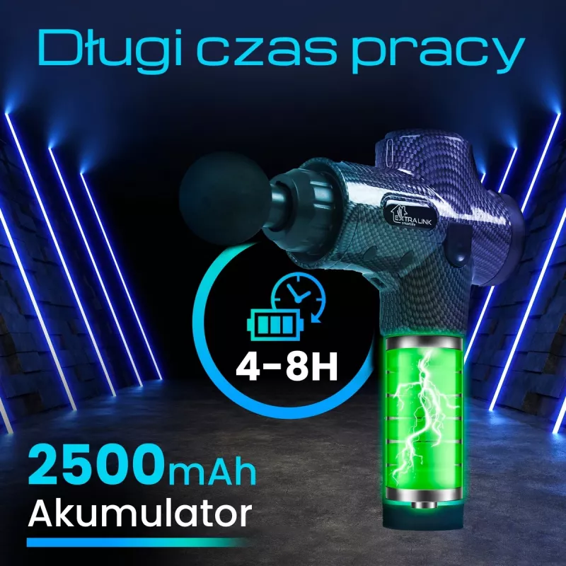 Masāžas pistole Extralink MSG-01-PRO 3800 RPM 6 uzgaļi