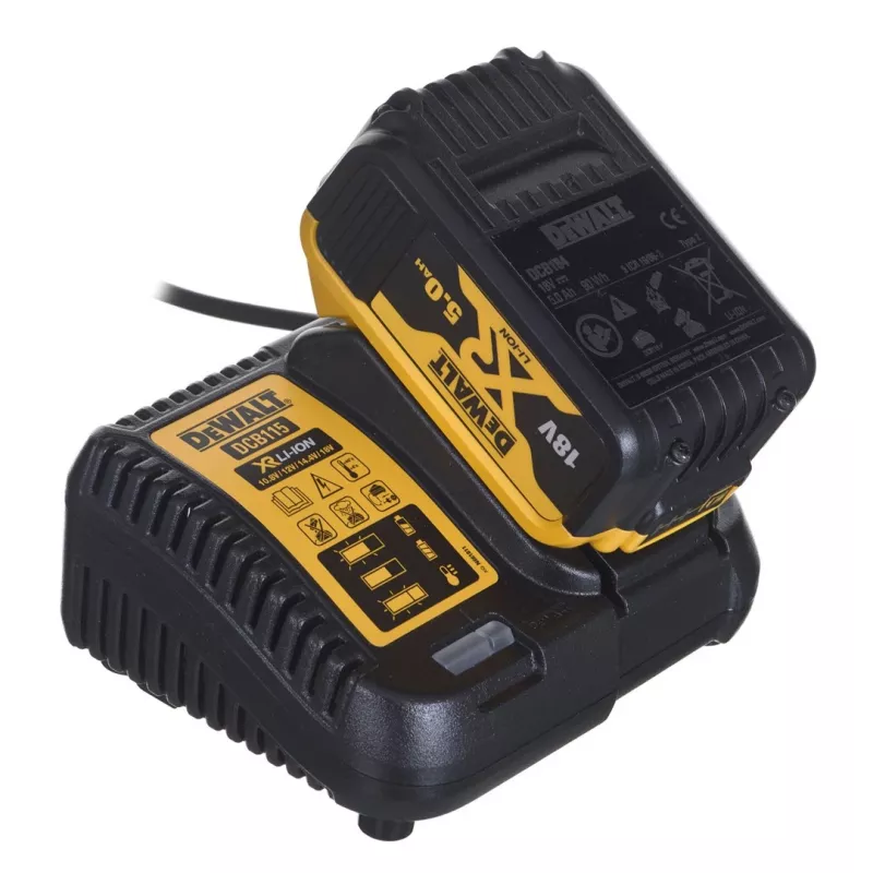 Motorzāģis DeWalt DCM565P1 — bezvadu, 30 cm sliedes, 5 Ah akumulators, 0,12 L eļļas tvertne