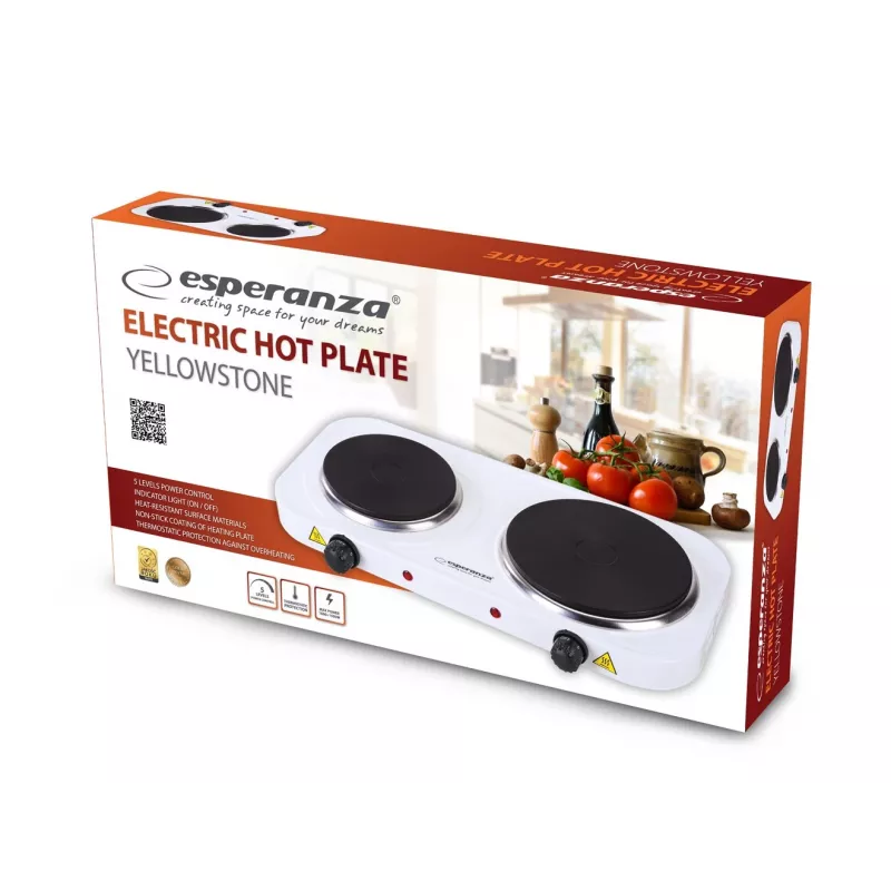 Esperanza EKH014W elektriskā plīts ar 2 zonām, balta