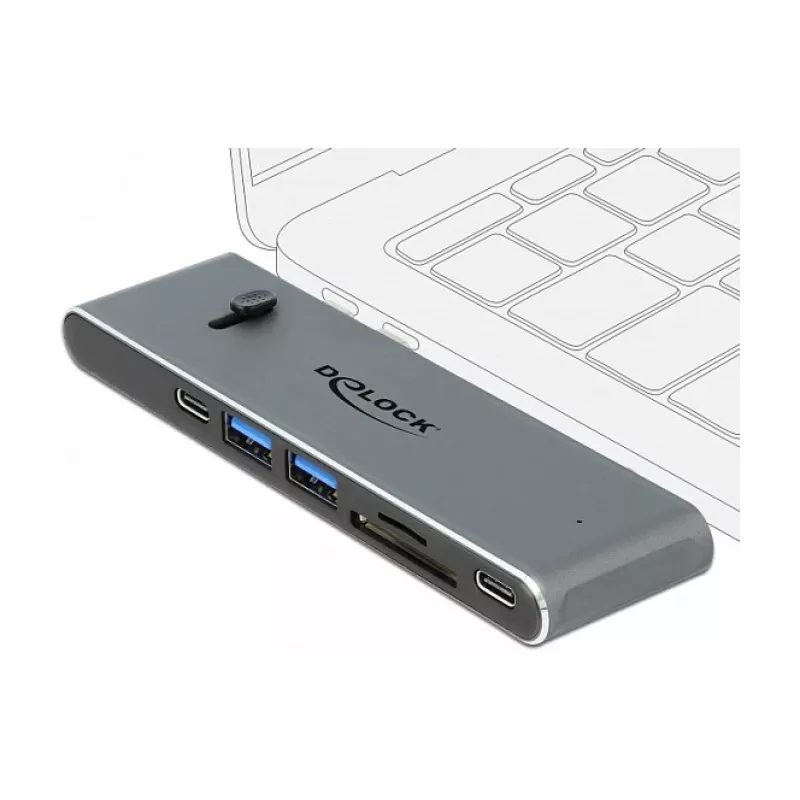 Dokinga stacija DeLOCK Dual USB Type-C ar HDMI, USB 3.2, SD, PD 3.0