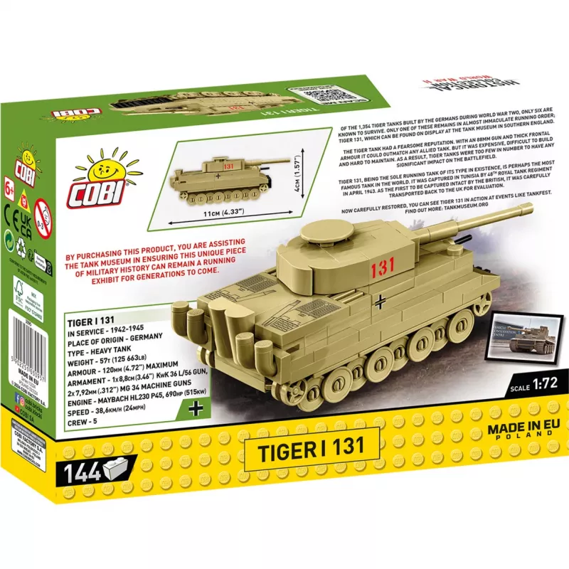 Būvēšanas komplekts Cobi Tiger I 131 — 144 gabali, ieteicamais vecums 6+, zaļš