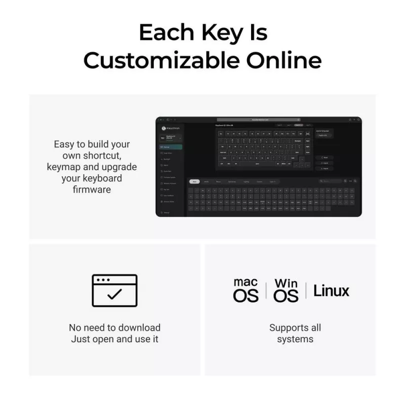 Mehāniskā 75% tastatūra Keychron Q1 Ultra 8K — USB + RF bezvadu + Bluetooth, RGB, melna