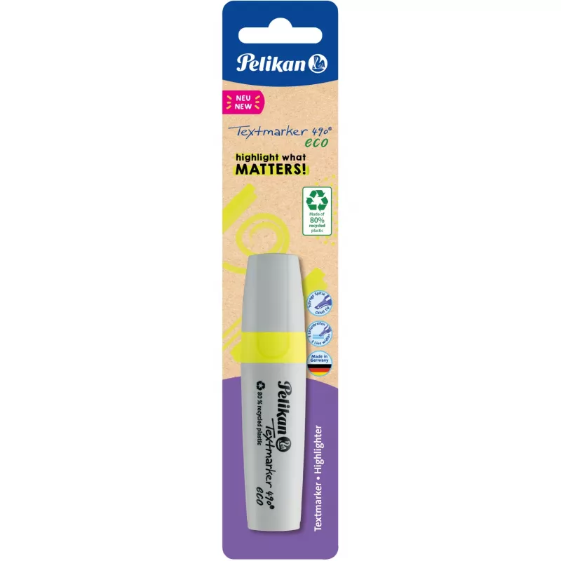 Pelikan Textmarker 490 eko marķieris ar kaltveida galu Dzeltens