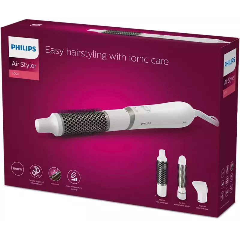 Philips 3000 series BHA303/00 matu veidošanas rīks Karstā gaisa suka Silts balts 800 W 1,8 m
