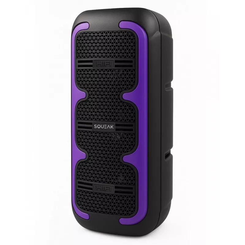 Pārnēsājams stereo skaļrunis SQUEAK SQ1009 — Bluetooth 5.3, 45 W RMS, 10 stundu akumulators, FM, USB, AUX, LED, 1800 mAh, melns