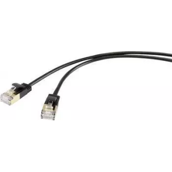 Renkforce RF-4538184 RJ45 tīkla kabelis, komutācijas kabelis CAT 8.1 F/FTP 25.00 cm melns īpaši plāns, ar zeltītiem spraudkontaktiem 1 gab. (RF-4538184)