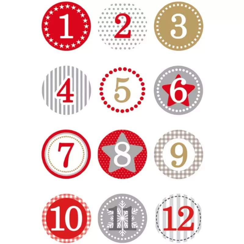 HERMA Uzlīmes Adventes kalendārs 1-24 sarkans Ø 2 cm 24 gabali