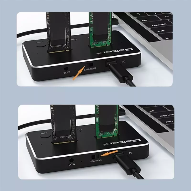Qoltec 52274 M.2 SSD diskdziņu dokstacija | NVMe | SATA | USB-C | DUAL 2 x 2TB