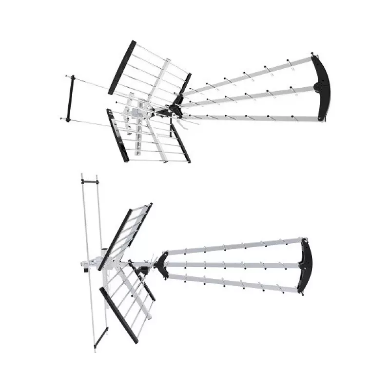 Āra/iekštelpu DVB-T antena LIBOX LB2000 ar 69 dB pastiprinātāju, divu polu polarizācija, 174–790 MHz, alumīnijs/melna
