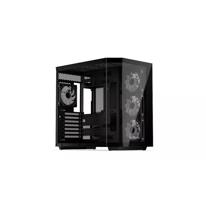 Datora torņa korpuss KRUX Empero KRXD010, ATX, melns — atbalsta GPU līdz 420 mm, CPU dzesētājus līdz 155 mm, 2x 3,5 collu + 3x 2,5 collu nodalījumi