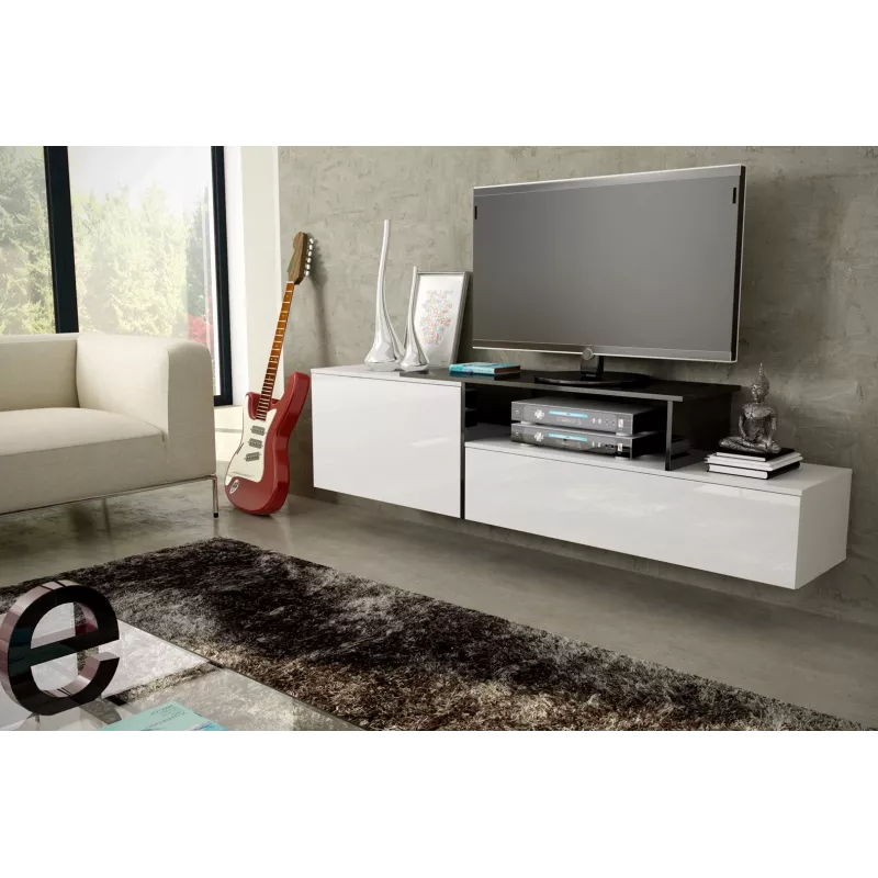 Cama TV skapis SIGMA 3 180 balts/balts glancēts + melns