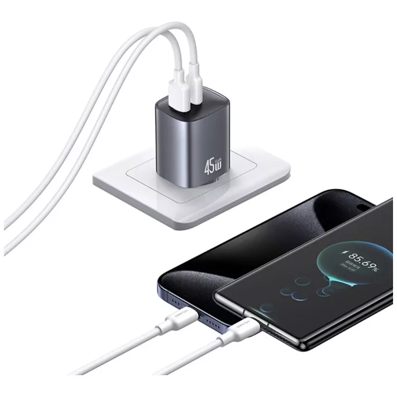 Lādētājs T66 45W GaN CC290 USB-A + USB-C