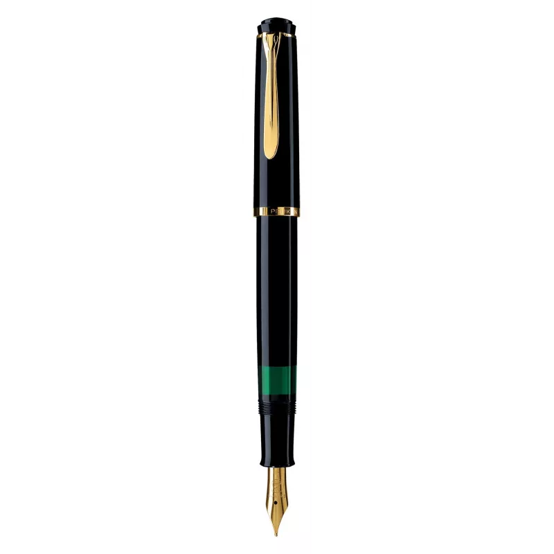 Pelikan M200, melna, zelta, iebūvēta uzpildes sistēma, sveķi, zelta, slīpraksta spalva, zelta, nerūsējošais tērauds