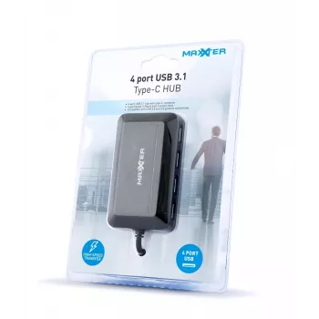 USB centrmezgls GEMBIRD ACT-HUB3C-4P — USB 3.2 Gen 1 Type-A resursdators uz 4 × USB 3.2 Gen 1 Type-C, 5000 Mbit/s, melns