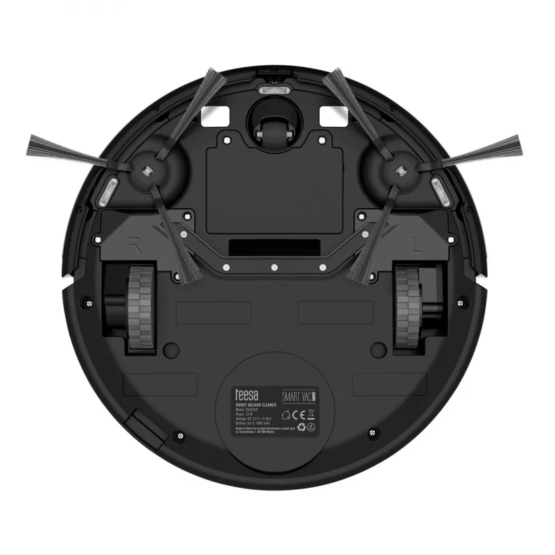 Robot vacuum cleaner TEESA Smart VAC 2 — apaļš, melns, 1000 Pa sūkšanas jauda, 9,6V/2000mAh Li akumulators, 0,2 L putekļu kaste, Wi‑Fi, automātiska atgriešanās