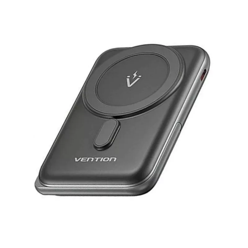 Ārējais akumulators Vention 10000mAh Magnetic Wireless 20W, 1×USB-C, bezvadu uzlāde, melns