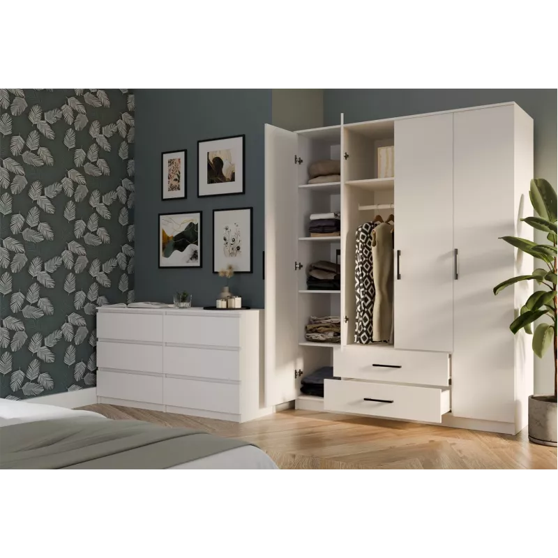 Topeshop ROMANA 160 BIEL KPLB bedroom wardrobe/closet 11 shelves 4 durvis(s) balts