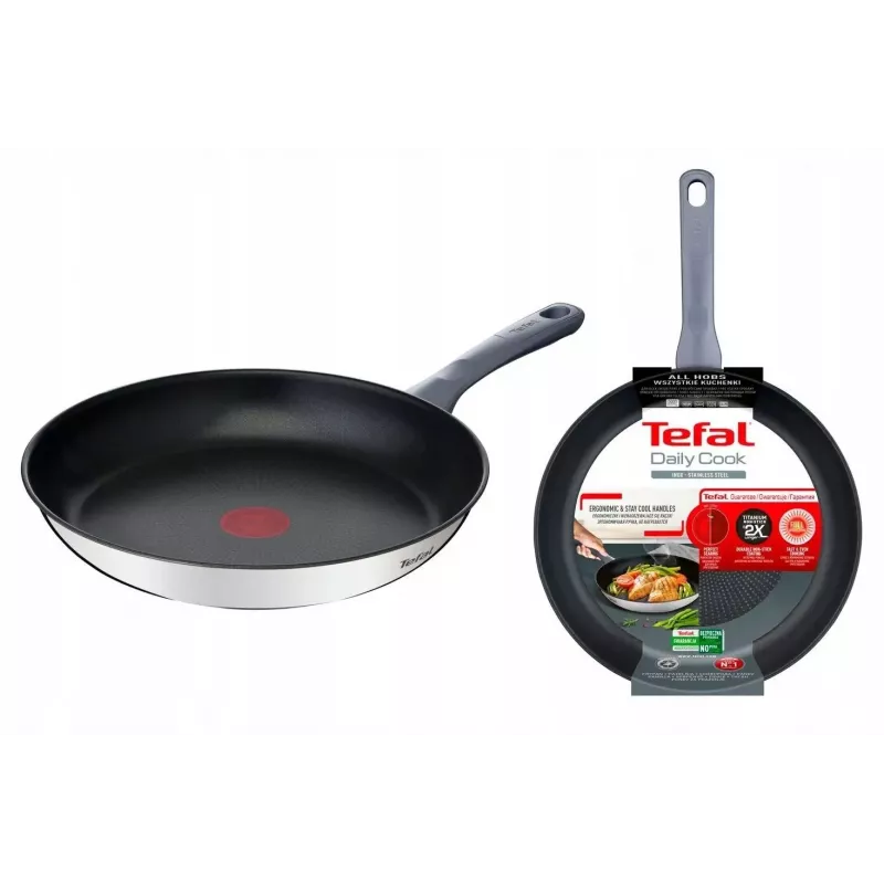 Universāla panna Tefal Daily Cook G7300655 no nerūsējošā tērauda 28 cm, viens bakelīta rokturis, titāna iekšējais pārklājums