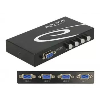 DeLock Switch VGA 4 portu manuāls divvirzienu - ekrāna slēdzis - 4 x VGA - galddatoram (87635)