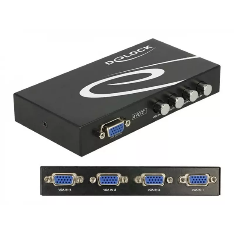 DeLock Switch VGA 4 portu manuāls divvirzienu - ekrāna slēdzis - 4 x VGA - galddatoram (87635)