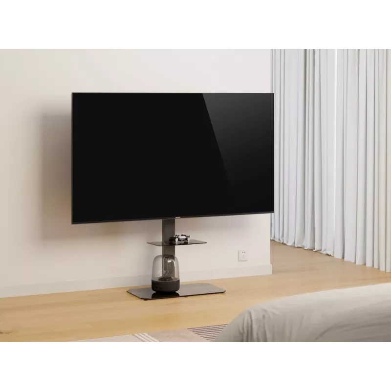 Stāvošs TV statīvs GEMBIRD TVS-86ST-01 43–86 collu televizoriem, melns, rūdīta stikla pamatne, VESA 100x100–600x400, maks. 60 kg